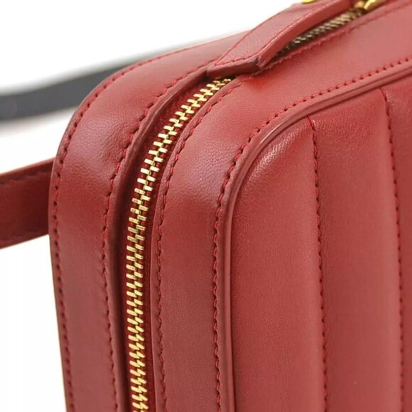 Auth SAINT LAURENT Waist Bag Belt Bag Red Leather/Goldtone - Picture 8 of 14